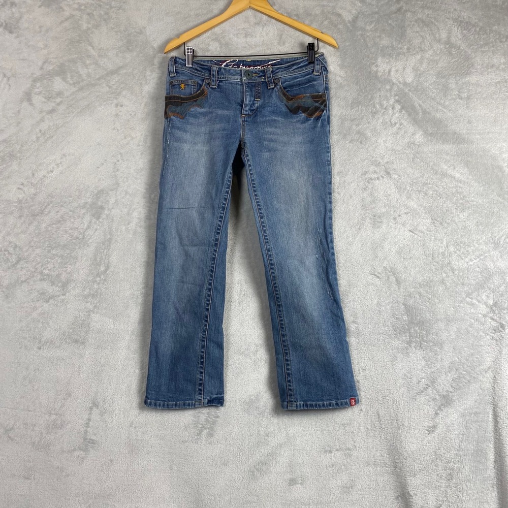 EDC by Esprit Five Low Rise Straight Leg Embroidered Blue Jeans Womens Size 10‎